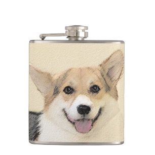 Pembroke Welsh Corgi Malerei - Original Hund Kunst Flachmann