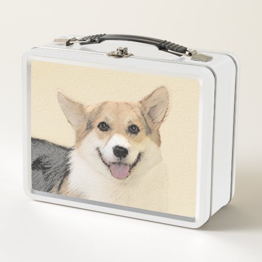 Pembroke Welsh Corgi Malerei - Original Hund Kunst Metall Brotdose (Vorderseite)