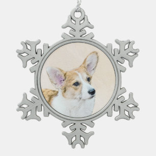 Pembroke Welsh Corgi Malerei - Original Hund Kunst Schneeflocken Zinn-Ornament