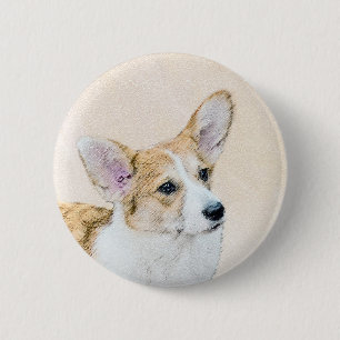 Pembroke Welsh Corgi Painting - Original Dog Art Button
