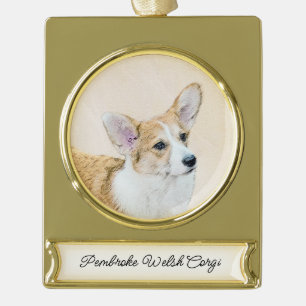 Pembroke Welsh Corgi Painting - Original Dog Art G Banner-Ornament Gold