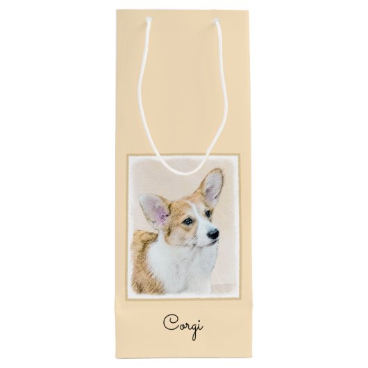 Pembroke Welsh Corgi Painting - Original Dog Art Geschenktüte Für Weinflaschen (Rückseite)