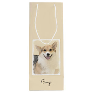 Pembroke Welsh Corgi Painting - Original Dog Art Geschenktüte Für Weinflaschen