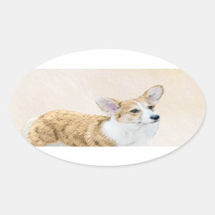 Pembroke Welsh Corgi Painting - Original Dog Art Ovaler Aufkleber