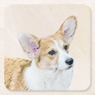 Pembroke Welsh Corgi Painting - Original Dog Art Rechteckiger Pappuntersetzer