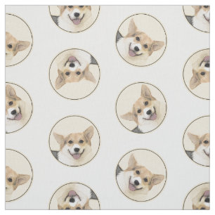 Pembroke Welsh Corgi Painting Tri-Color Dog Art Stoff