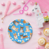 Pembroke Welsh Corgi Pattern Blue Pappteller (Party)