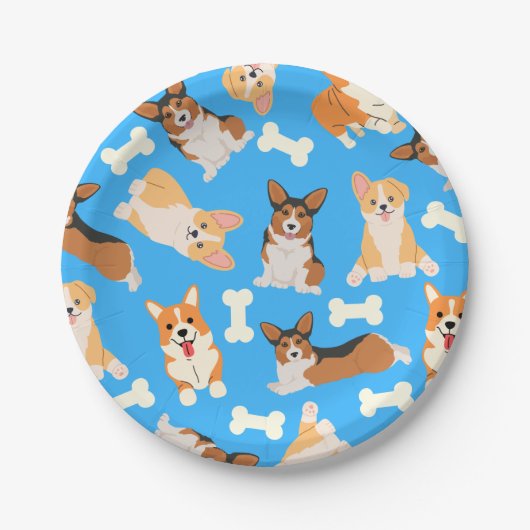 Pembroke Welsh Corgi Pattern Blue Pappteller (Vorderseite)