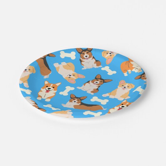 Pembroke Welsh Corgi Pattern Blue Pappteller (Schrägansicht)