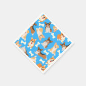 Pembroke Welsh Corgi Pattern Blue Serviette (Ecke)
