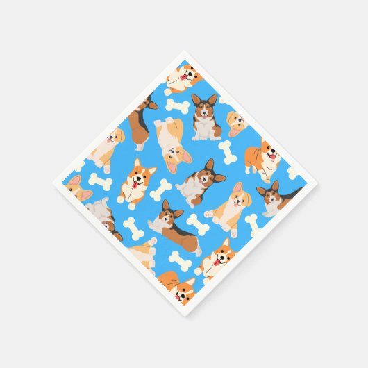 Pembroke Welsh Corgi Pattern Blue Serviette (Ecke)