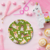 Pembroke Welsh Corgi Pattern Green Pappteller (Party)