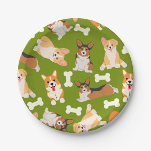 Pembroke Welsh Corgi Pattern Green Pappteller