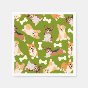 Pembroke Welsh Corgi Pattern Green Serviette