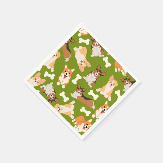 Pembroke Welsh Corgi Pattern Green Serviette (Ecke)
