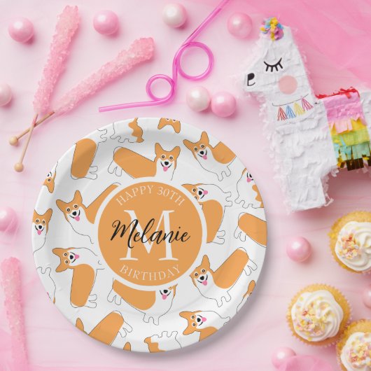 Pembroke Welsh Corgi Pattern Pappteller (Party)