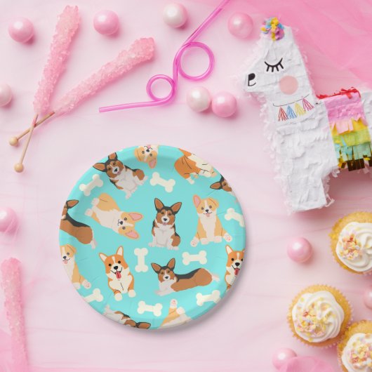 Pembroke Welsh Corgi Pattern Pappteller (Party)