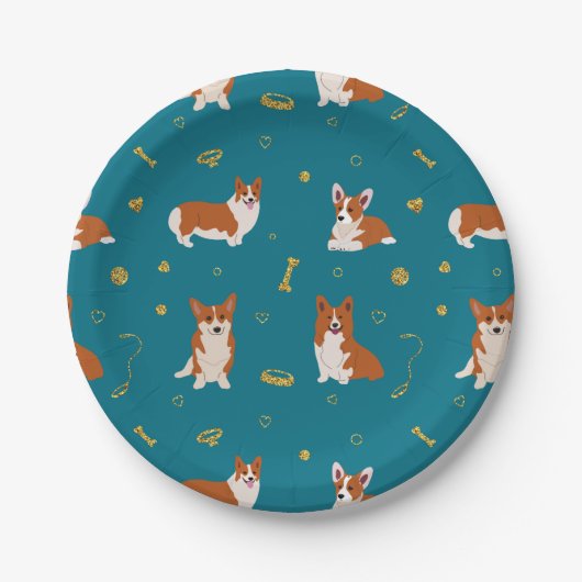 Pembroke Welsh Corgi Pattern Pappteller (Vorderseite)
