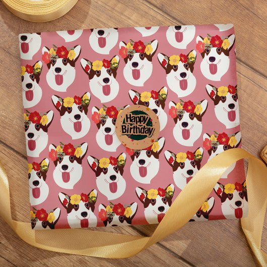 Pembroke Welsh Corgi Pink Cartoon Wrapping Paper Geschenkpapier