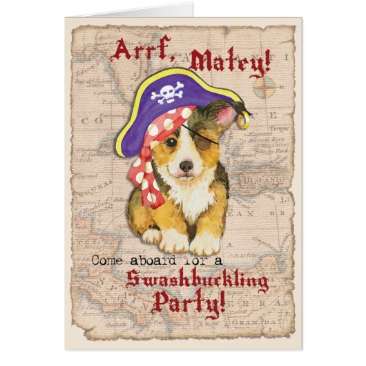 Pembroke Welsh Corgi Pirate Einladung (Vorne)