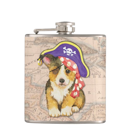 Pembroke Welsh Corgi Pirate Flachmann (Vorderseite)
