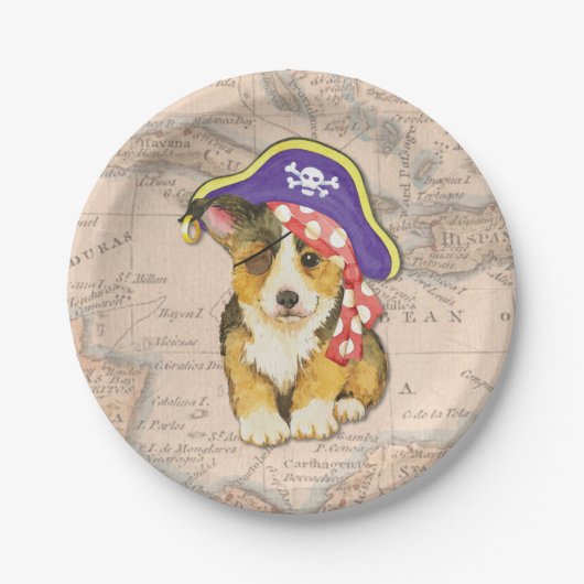 Pembroke Welsh Corgi Pirate Pappteller (Vorderseite)