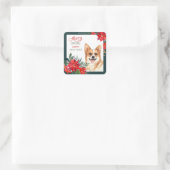 Pembroke Welsh Corgi Poinsettia Weihnachten Quadratischer Aufkleber (Tasche)