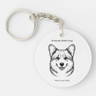 Pembroke Welsh Corgi Portrait Black Line Illustrat Schlüsselanhänger