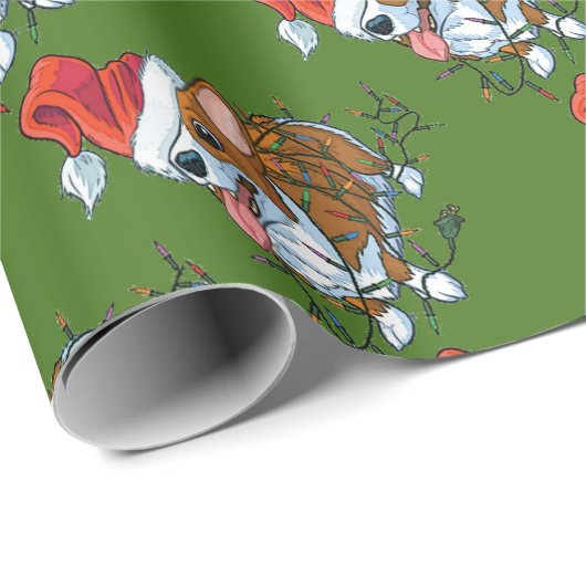 Pembroke Welsh Corgi Puppy Christmas Xmas Lights Geschenkpapier (Rolleneckpunkt)