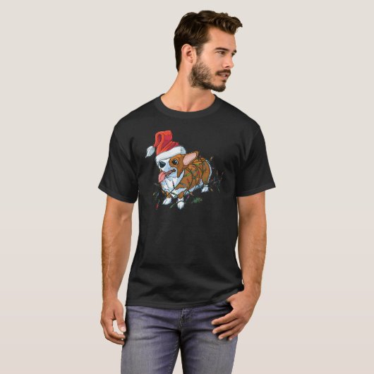 Pembroke Welsh Corgi Puppy Christmas Xmas Lights T-Shirt (Vorne ganz)