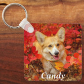 Pembroke Welsh Corgi Puppy Dog in Red Blätter Schlüsselanhänger (Vorderseite)