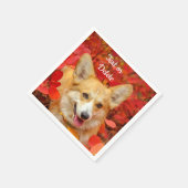 Pembroke Welsh Corgi Puppy Dog in Red Blätter Serviette (Ecke)