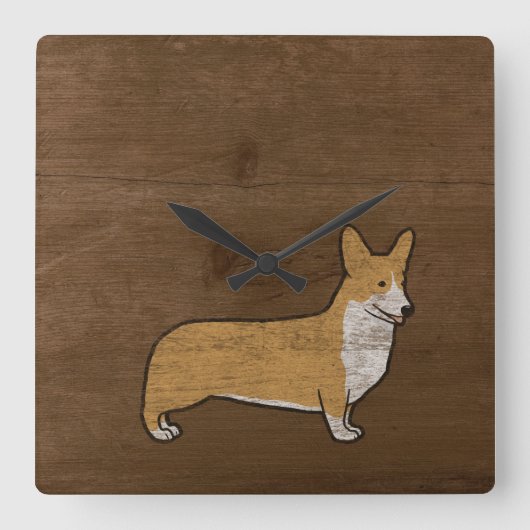 Pembroke Welsh Corgi Quadratische Wanduhr (Vorderseite)