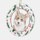 Pembroke Welsh Corgi Red Berry Holly Border Keramik Ornament (Links)