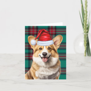 Pembroke Welsh Corgi Red Green Karierte Weihnachte Feiertagskarte