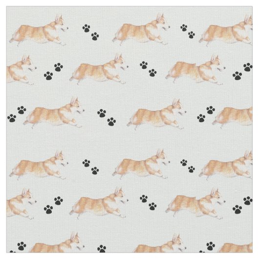 Pembroke Welsh Corgi Running Hund Kunstwerk Stoff (Nahaufnahme)