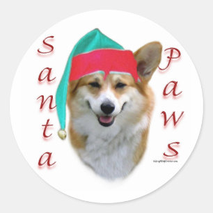 Pembroke Welsh Corgi Santa Paws Runder Aufkleber