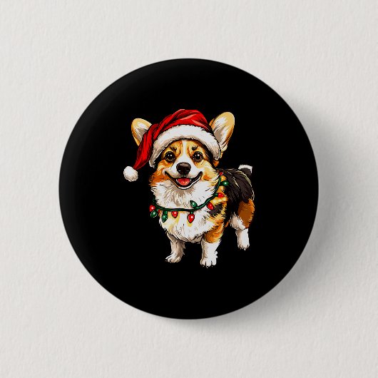 Pembroke Welsh Corgi Santa Weihnachtsbaum Lichter  Button (Vorderseite)