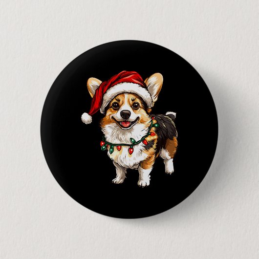 Pembroke Welsh Corgi Santa Weihnachtsbaum Lichter Button (Vorderseite)