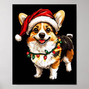 Pembroke Welsh Corgi Santa Weihnachtsbaum Lichter Poster