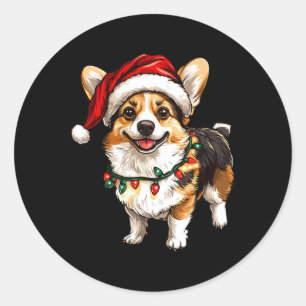 Pembroke Welsh Corgi Santa Weihnachtsbaum Lichter Runder Aufkleber