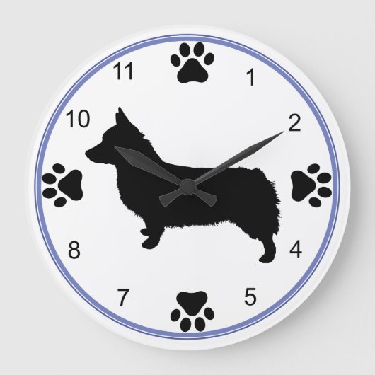 Pembroke Welsh Corgi Silhouette Große Wanduhr (Vorderseite)