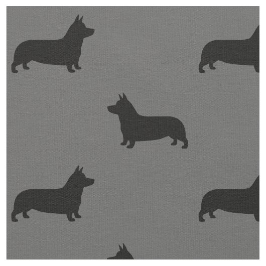 Pembroke Welsh Corgi Silhouetten Pattern Grau Stoff (Nahaufnahme)