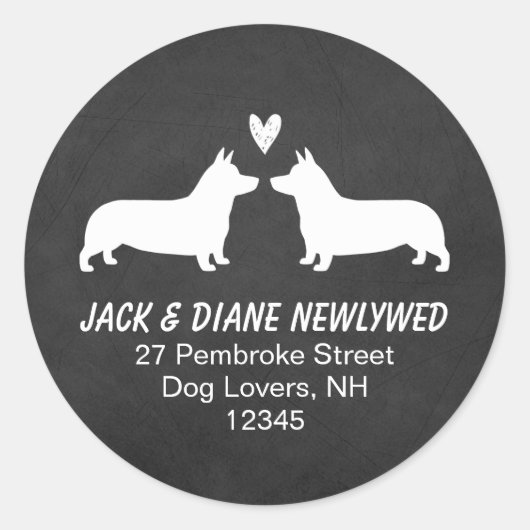 Pembroke Welsh Corgi Silhouetten Rücksendeadresse Runder Aufkleber (Vorderseite)