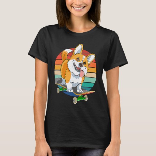 Pembroke Welsh Corgi Skateboarding Dog  Skateboard T-Shirt (Vorderseite)