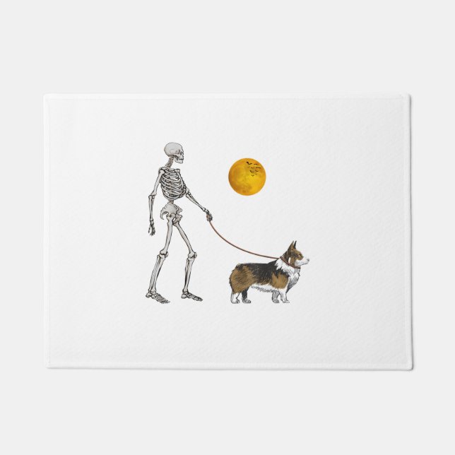 Pembroke Welsh Corgi Skeleton Dog Walking Hallowee Fußmatte (Vorderseite)