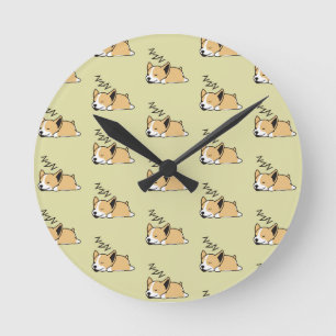 Pembroke Welsh Corgi Sleeping Dog Lover ZZZ Pet Runde Wanduhr