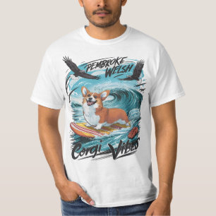 Pembroke Welsh Corgi surfen im Wellenreiter T-Shirt