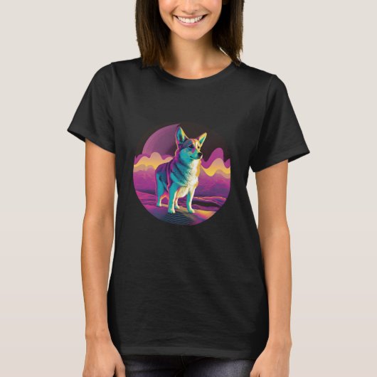 Pembroke Welsh Corgi Synthwave 80s Retrowave Aesth T-Shirt (Vorderseite)