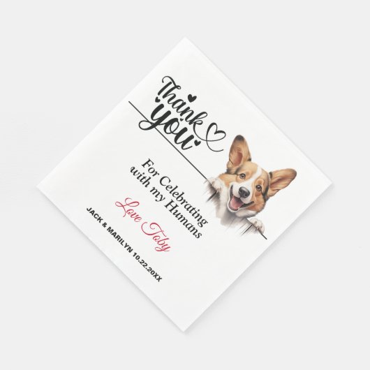 Pembroke Welsh Corgi Wedding Danke Serviette (Ecke)